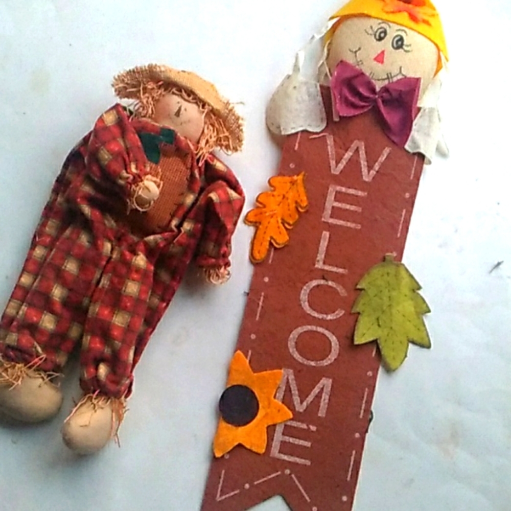Autumn ,fall, plush scarecrow and banner ,home decor  (Set of 2)